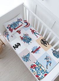 Bebek Boy Lastikli Çarşaf Seti - Cartoon Serisi - Super Heroes Patchwork