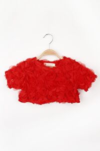 Kırmızı  Gül Aplikeli Kız Çocuk Crop