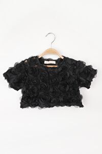 Siyah  Gül Aplikeli Kız Çocuk Crop