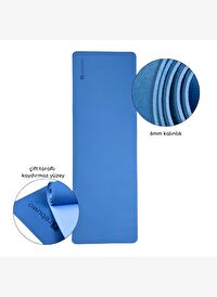 Çift Taraflı Kaydırmaz TPE Yoga Matı – 6mm Pilates Minderi | 181x61 cm Konforlu ve Dayanıklı Mavi