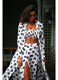 Navy Flowers Beachwear Takım