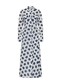 Navy Flowers Uzun Cotton Vual Gömlek