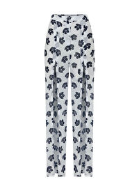 Ön Yırtmaç Detaylı Navy Flower Pantolon