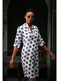 Hakim Yaka Kısa Cotton Navy Blue Kaftan