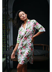 Hakim Yaka Kısa Cotton Rose Kaftan