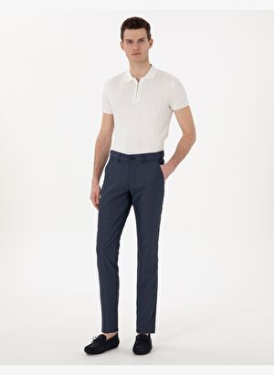 Lacivert Slim Fit Beli Lastikli Kanvas Pantolon