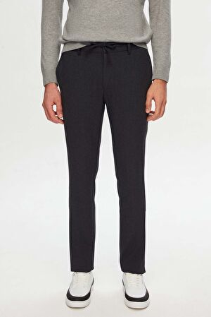 Ds Damat Slim Fit Antrasit Beli Lastikli Bağcıklı Fermuarlı Likralı Rahat Jogger Pantolon