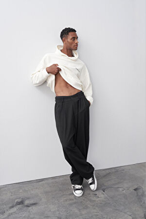 BAGGY FİT KUMAŞ PANTOLON SİYAH