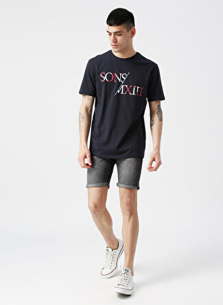 Only & Sons Baskılı Yazılı Koyu Lacivert T-Shirt