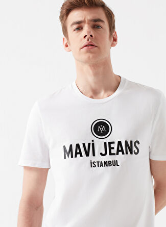 Mavi Beyaz Erkek Polo T-Shirt 066195-620 MAVİ LOGO TİŞÖRT beyaz