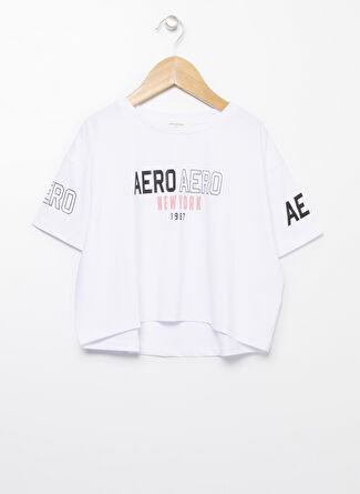 Aeropostale 21-SAG-08 Bisiklet Yaka Kısa Kollu Baskılı Beyaz Kız Çocuk T-Shirt