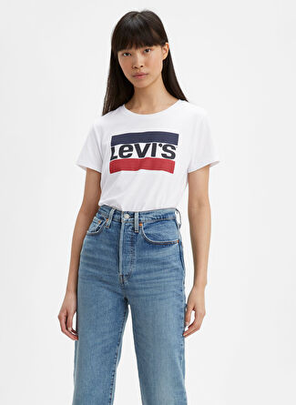 Levis 17369-1313 Bisiklet Yaka Kısa Kol Baskılı Beyaz Kadın T-Shirt