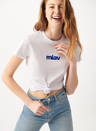 Mavi M1610622-620 Yuvarlak Yaka Normal Kalıp Beyaz Kadın T-Shirt