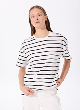 Fabrika Siyah - Beyaz Kadın %100 Pamuk T-Shirt K-MELISSA