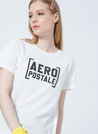 Aeropostale K-Clas Bisiklet Yaka  Standart Kalıp Baskılı Beyaz Kadın T-Shirt