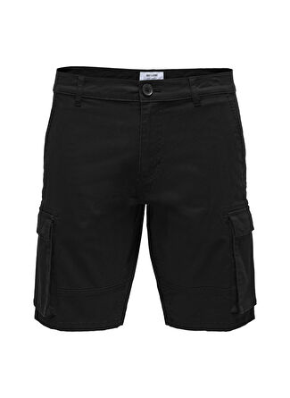 Only & Sons  Normal Bel  Düz Siyah Erkek Kargo Şort  -  22016689_Onscam Stage Cargo Shorts