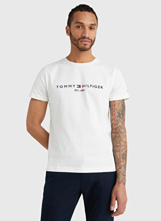 Tommy Hilfiger Bisiklet Yaka  Slim Fit  Beyaz Erkek Organik Pamuk T-Shirt MW0MW11465118