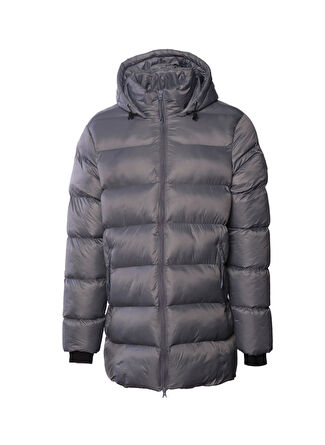 Hummel 940173-1320 HMLESTON ZIP COAT M Gri Kapüşon Yaka Regular Fit Baskılı Erkek Mont