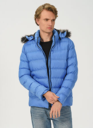 People By Fabrika İndigo Erkek Kapüşon Yaka Regular Fit Kapitone Puffer Mont basic9a