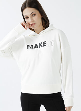 Fashion Friends Kapüşon Yaka Baskılı Ekru Kadın Sweatshırt 22K0246K1