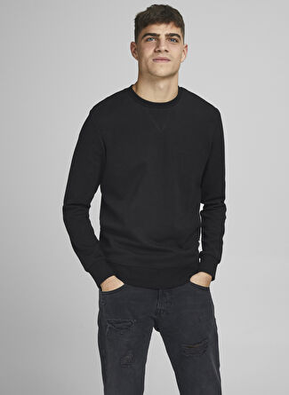 Jack & Jones Bisiklet Yaka Siyah Erkek Sweatshırt 12181903_JJEBASIC SWEAT CREW NECK N