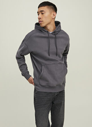 Jack & Jones JCOCLASSIC WAFFLE SWEAT HO Kapüşon Yaka Antrasit Erkek Sweatshırt 12216342