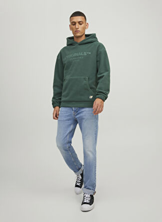 Jack & Jones Kapüşon Yaka Yeşil Erkek Sweatshırt 12216573_JORSLOPE FLEECE SWEAT HOOD