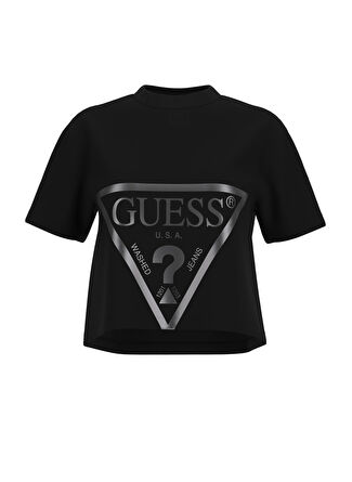 Guess Bisiklet Yaka Baskılı Siyah Kadın T-Shirt V2YI06K8HM0-ADELE CROP T-SHIRT