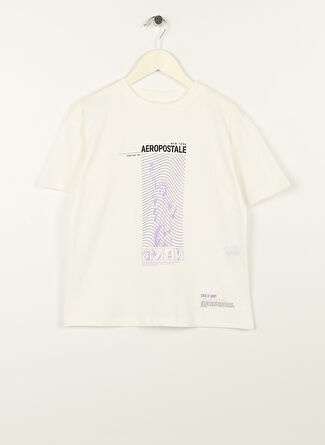 Aeropostale Ekru Erkek Çocuk Bisiklet Yaka Oversize Baskılı T-Shirt 23SAB-07