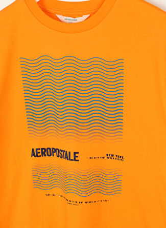 Aeropostale Turuncu Erkek Çocuk Bisiklet Yaka Oversize Baskılı T-Shirt 23SAB-33