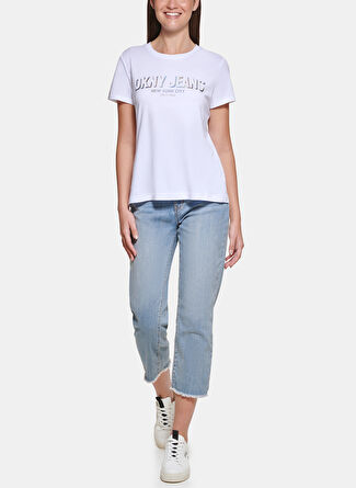 Dkny Jeans Bisiklet Yaka Baskılı Beyaz Kadın T-Shirt E22FBDNA