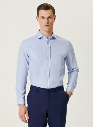 Network Slim Fit İtalyan Yaka Mavi Erkek Gömlek 1086227