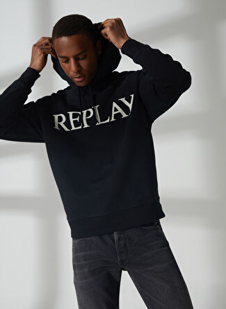 Replay Kapüşon Yaka Siyah Erkek Sweatshırt M652900022890P Sweatshirts RELAXED