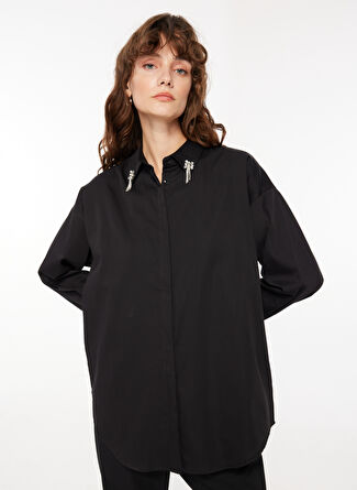 Fabrika Comfort Basic Gömlek Yaka Siyah Kadın Gömlek FC3WL-GML5 Boyner