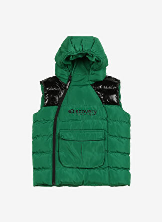 Discovery Expedition Yeşil Erkek Çocuk Kapüşon Yaka Basic Fit Blok Desenli Puffer Yelek D3WB-YLK1