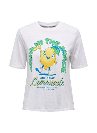 Only O Yaka Baskılı Beyaz Kadın T-Shirt ONLFAMMY S/S REFRESHING TOP BOX JRS