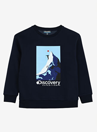 Discovery Expedition Lacivert Erkek Çocuk Bisiklet Yaka Relaxed Fit Baskılı Sweatshirt D3WB-SWT35