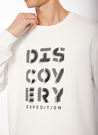 Discovery Expedition Ekru Erkek Bisiklet Yaka Relaxed Fit Baskılı Sweatshirt D3WM-SWT42