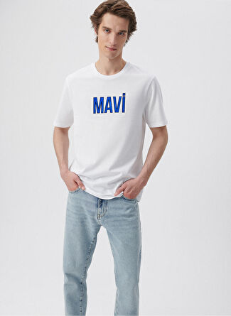 Mavi Bisiklet Yaka Düz Beyaz T-Shirt M066842-620_MAVİ LOGO TİŞÖRT