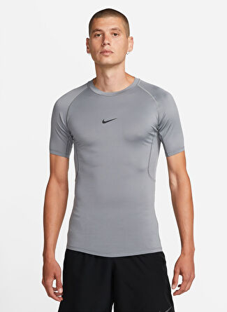 Nike Gümüş Erkek Bisiklet Yaka Slim Fit T-Shirt FB7932-084-M NP DF TIGHT TOP SS