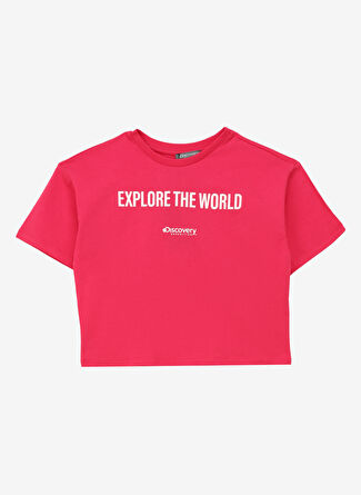 Discovery Expedition Pembe Kız Çocuk Bisiklet Yaka Oversize Baskılı T-Shirt D4SG-TST3095