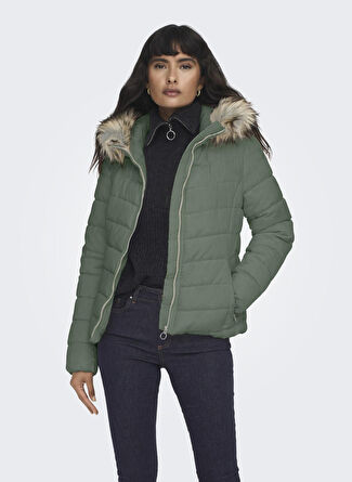 Only Açık Yeşil Kadın Mont ONLELLAN QUILTED HOOD JACKET LIFE C