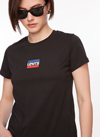 Levis Bisiklet Yaka Baskılı Siyah Kadın T-Shirt THE PERFECT TEE CORE MINI SPORTSWEA