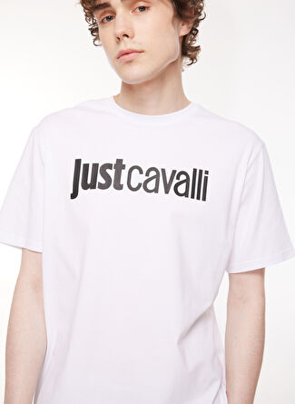 ◯ JUST CAVALLI ブラウンシャツ 38サイズ Just Cavalli Bisiklet Yaka Beyaz Erkek T-Shirt 75Oahg05 - 1758303