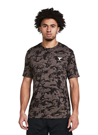 Under Armour 1383194-176 UA Pjt Rck Payof AOP Gr Kahve Erkek Bisiklet Yaka Oversize T-Shirt