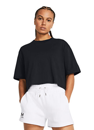 Under Armour 1383644-001 Campus Boxy Crop SS Siyah Kadın Bisiklet Yaka Oversize T-Shirt