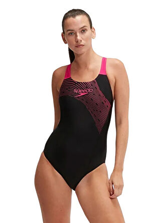 Speedo Siyah - Pembe Kadın Mayo 8-1347417215-  MEDLEY LOGO MDL