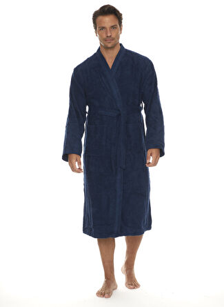 Mavi Erkek Kimono Bukle Bornoz