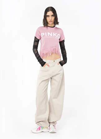 Pinko Yuvarlak Yaka Baskılı Siyah Kadın T-Shirt 103130A1LV