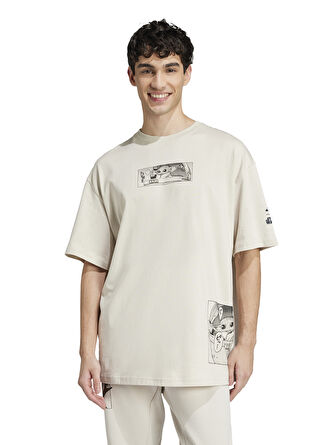 Футболка adidas JI5717 M SW TM T 2 Krem Yuvarlak Yaka Oversize Baskili